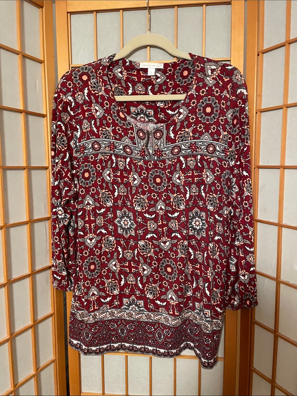 Westport 1962 Women’s Size XL Boho Print Red Floral Peasant Top